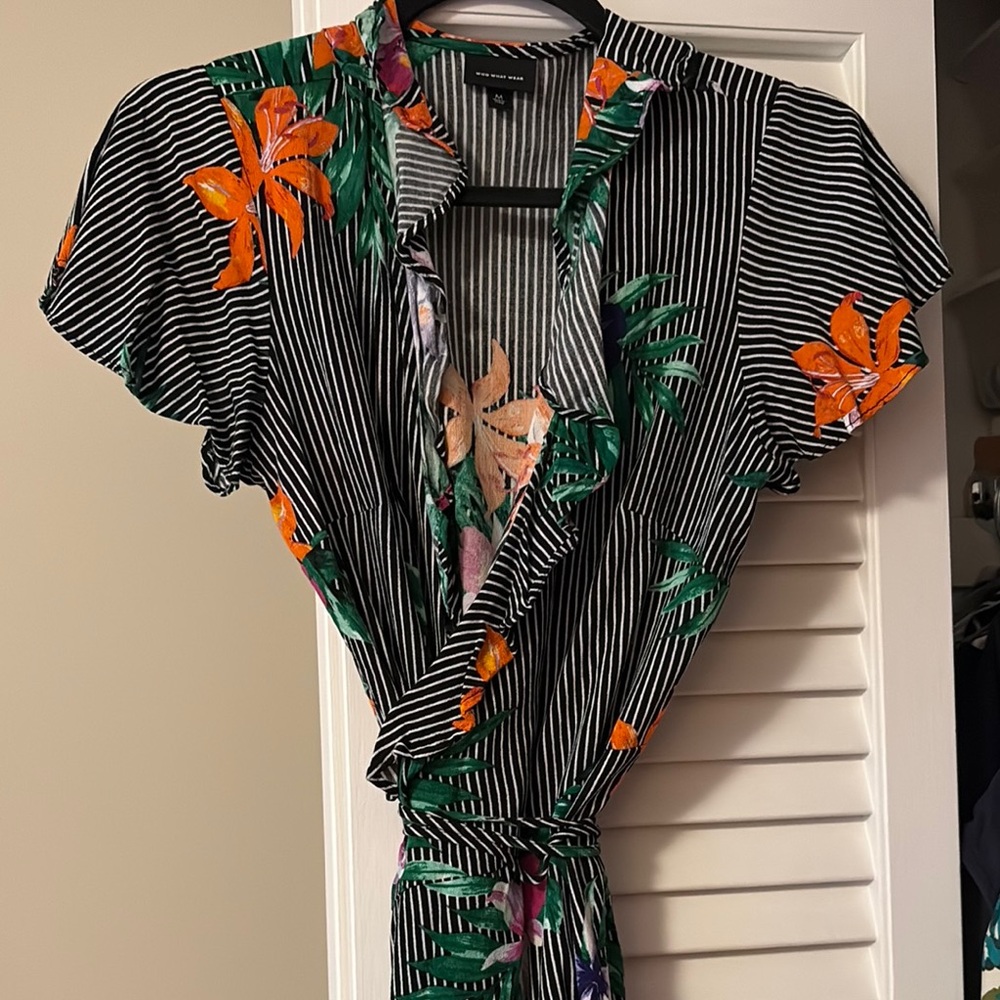 Floral Striped Wrap Top